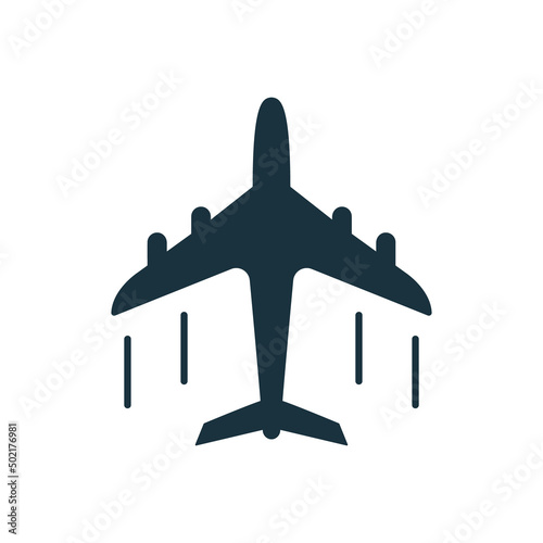 Black Fly Airplane Silhouette Icon. Aviation Travel Glyph Pictogram. Aircraft Simple Icon on White Background. Jet Air Plane Symbol. Cargo Black Airline Sign. Isolated Vector Illustration