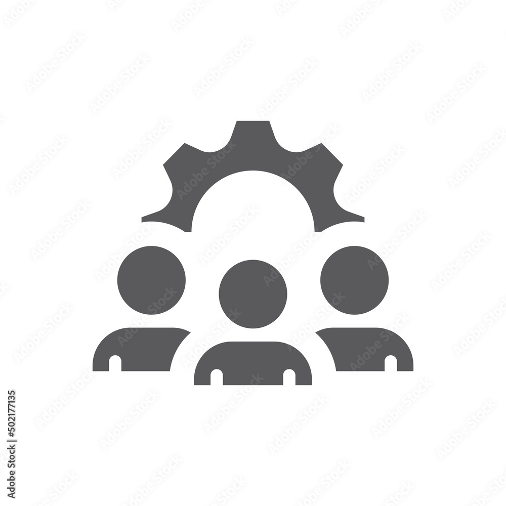 Human resources management filled icon. People, team with gear vector symbol. Human resources management filled icon. People, team with gear vector symbol.