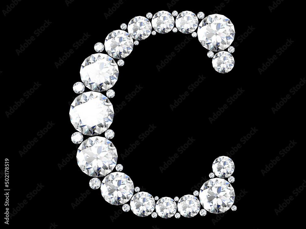 Diamond letters with gemstones isolated on black.3D rendering Diamond letters with gemstones isolated on black.3D rendering