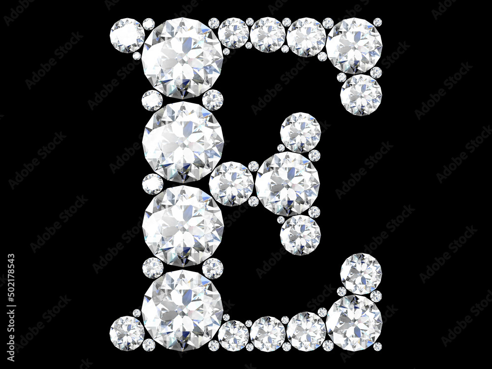 Diamond letters with gemstones isolated on black.3D rendering Diamond letters with gemstones isolated on black.3D rendering