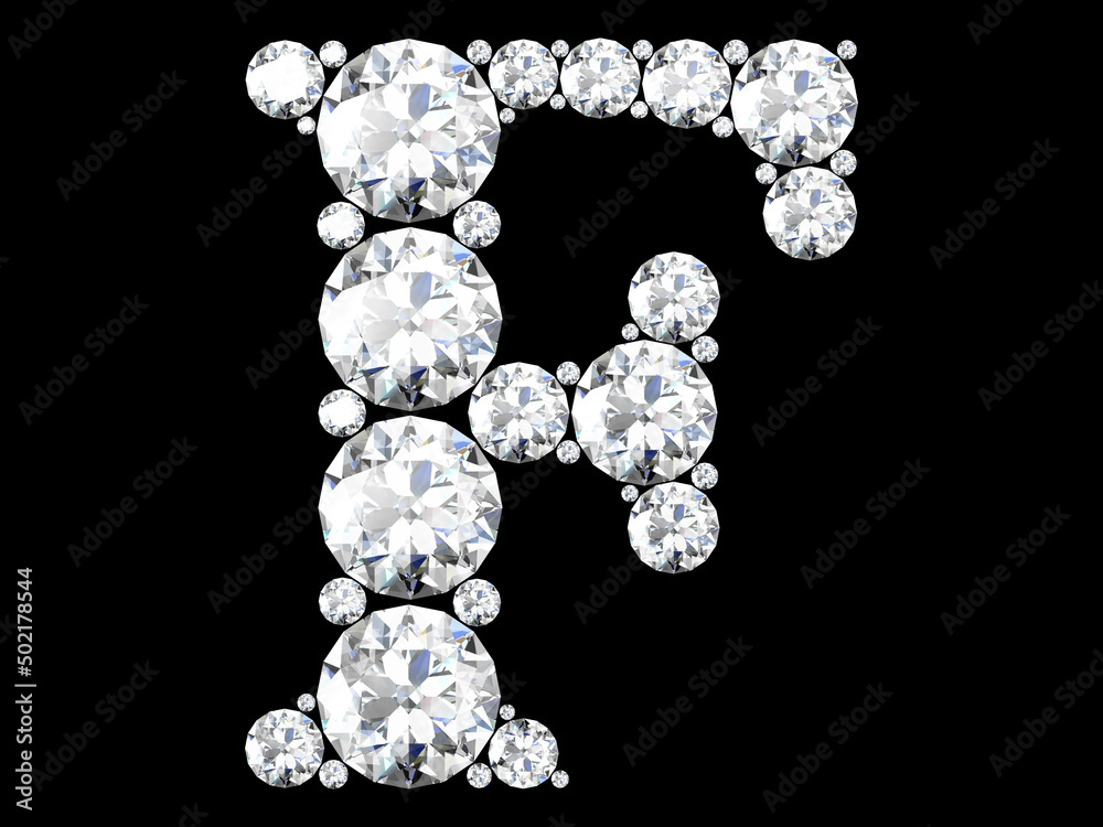 Diamond letters with gemstones isolated on black.3D rendering Diamond letters with gemstones isolated on black.3D rendering