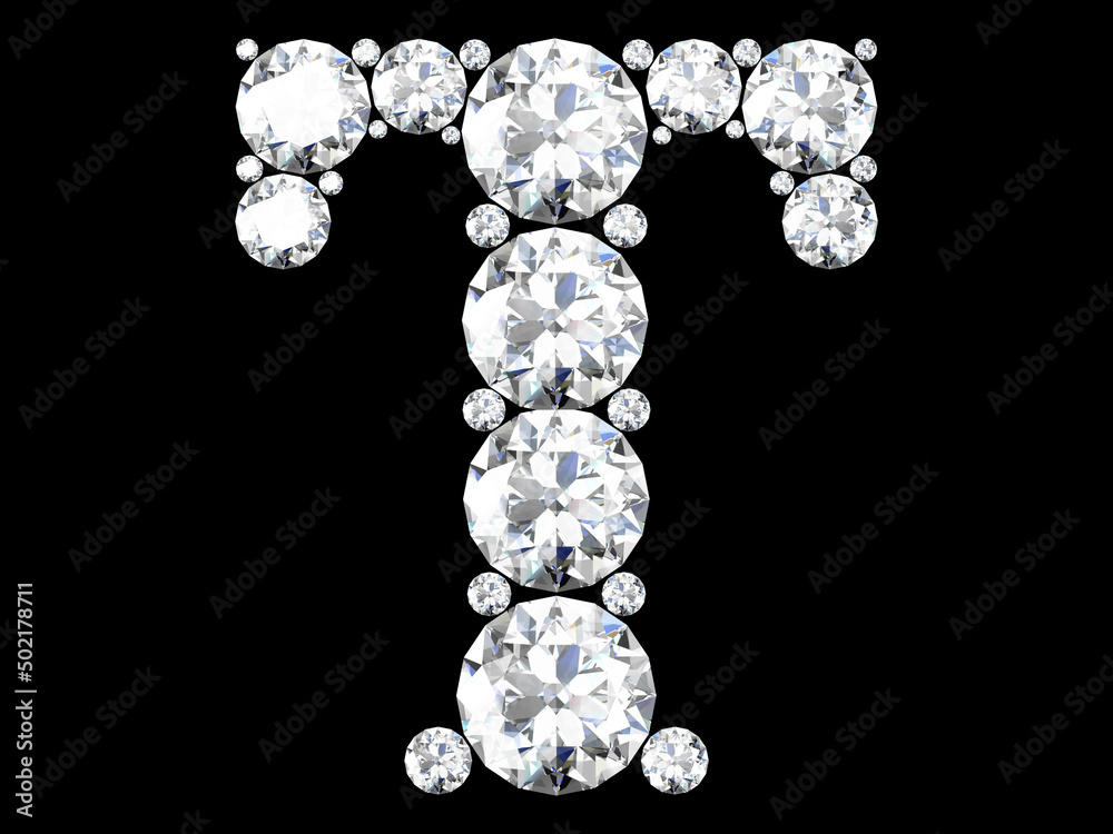 Diamond letters with gemstones isolated on black.3D rendering