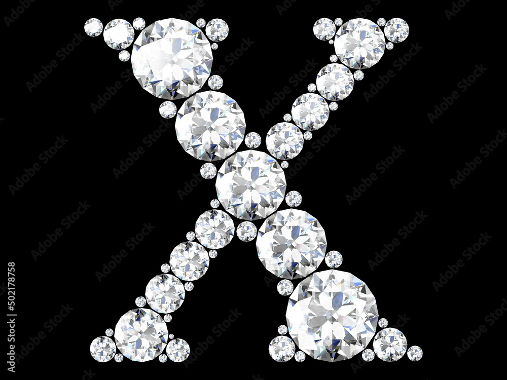 Diamond letters with gemstones isolated on black.3D rendering Diamond letters with gemstones isolated on black.3D rendering