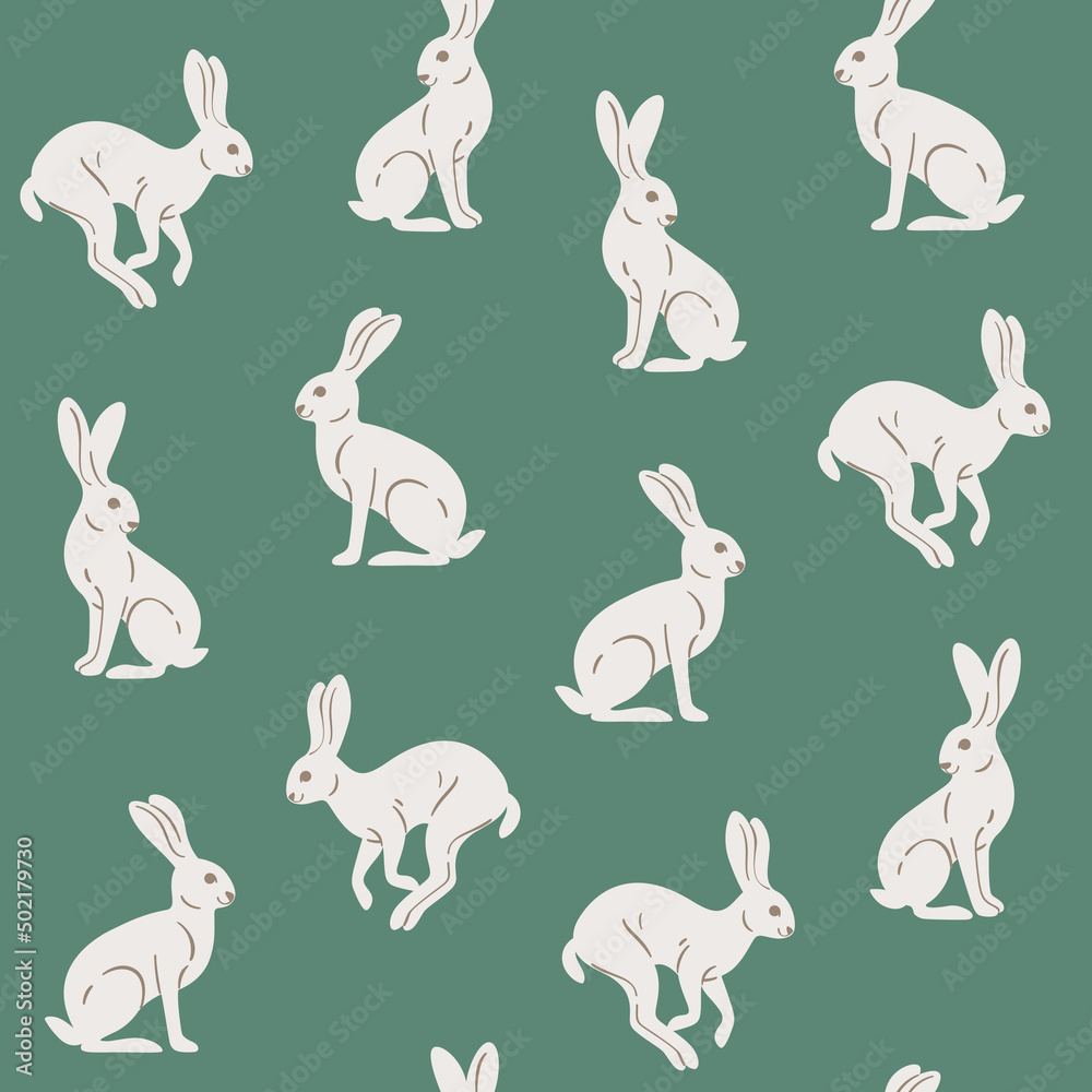 Seamless trendy animal pattern with hare. Vector design print. Seamless trendy animal pattern with hare. Vector design print.