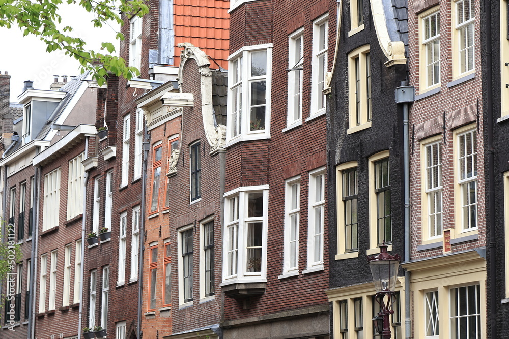 Amsterdam Utrechtse Dwarsstraat Historic House Facades Close Up, Netherlands