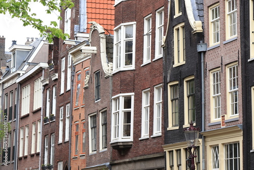 Amsterdam Utrechtse Dwarsstraat Historic House Facades Close Up, Netherlands