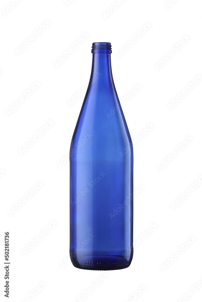 Empty blue glass water bottle isolated on white Empty blue glass water bottle isolated on white