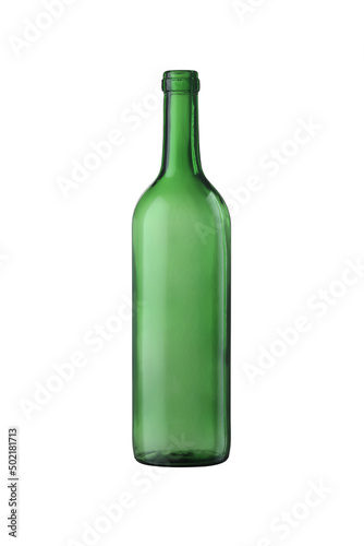 Empty green glass wine bottle isolated on white