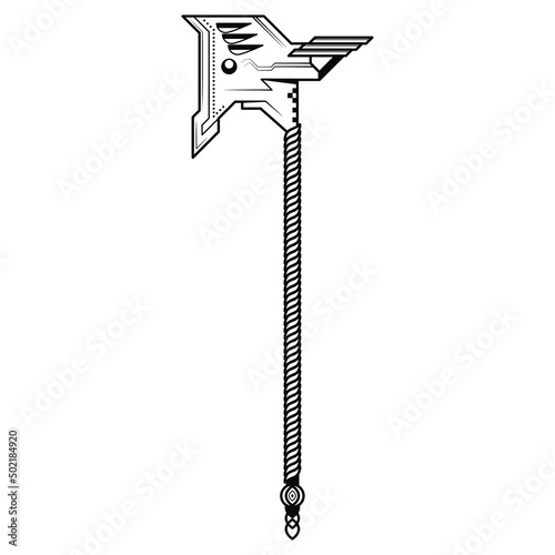 Abstract Black Simple Line Metal BattleAxe Blade Weapon Doodle Outline Element Vector Design Style Sketch Isolated On White Background Illustration For War, Battle