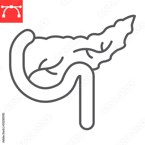 Pancreatitis line icon, diabetic and pancreas, pancreatic diseases vector icon, vector graphics, editable stroke outline sign, eps 10.