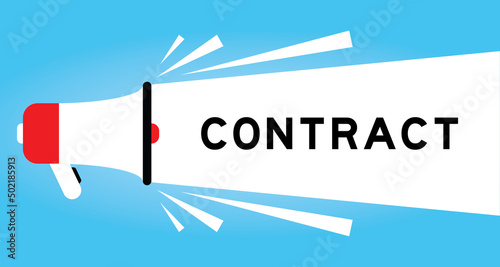 Color megaphone icon with word contract in white banner on blue background
