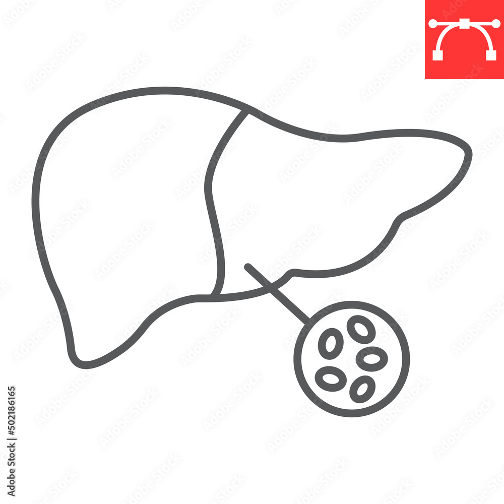Obraz premium Fatty liver line icon, unhealthy and disease, liver vector icon, vector graphics, editable stroke outline sign, eps 10.