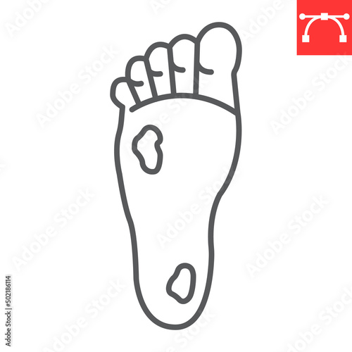 Diabetic foot line icon, ulcer and disease, diabetic foot vector icon, vector graphics, editable stroke outline sign, eps 10.