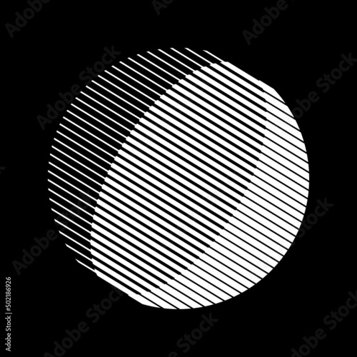 Circle with parallel lines as logo or icon. White minimal geometry over black background.