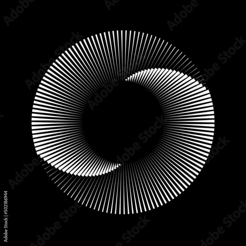 Abstract background with rotating lines. Spiral with two parts of lines set.