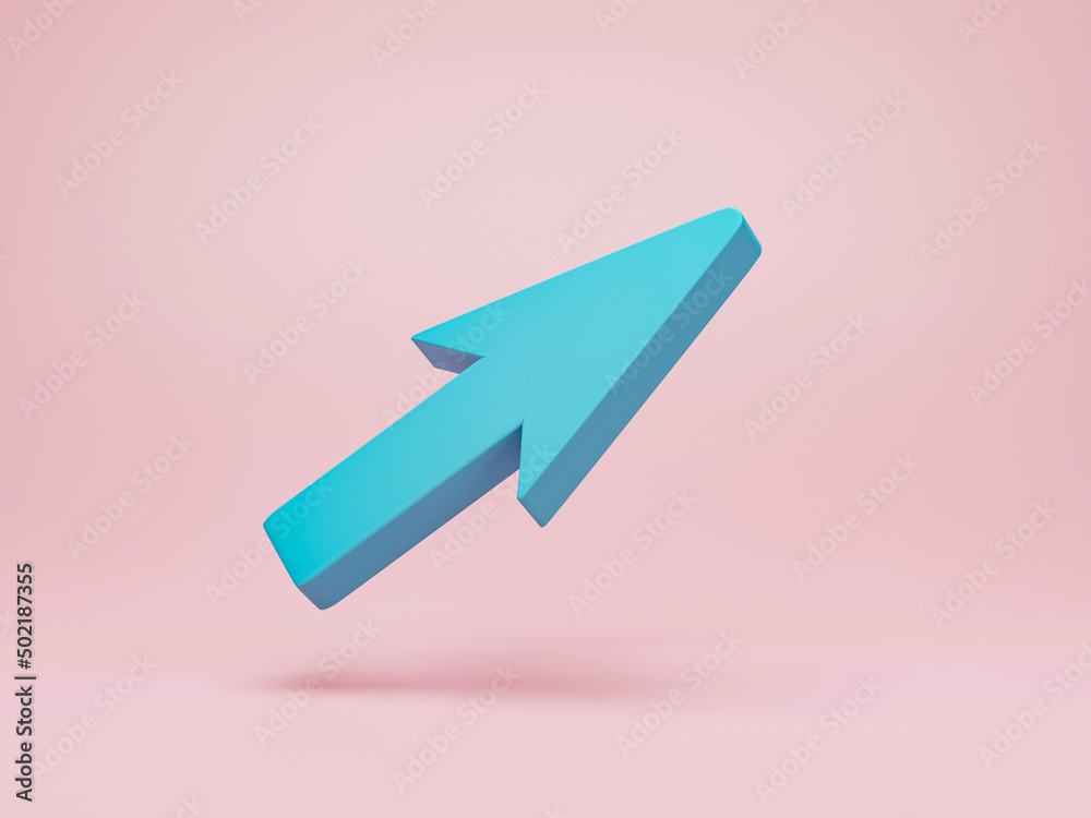 3d render, 3d illustration. Blue mouse arrow icon. Geometric minimal cursor symbol for website on pink background. 3d render, 3d illustration. Blue mouse arrow icon. Geometric minimal cursor symbol for website on pink background.