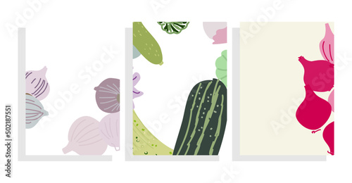 vector template background set with  flat  garlic, onion, zucchini 