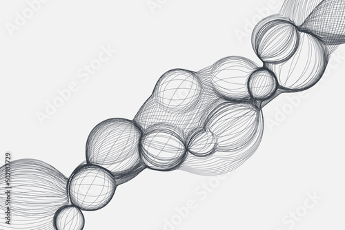 Tech wireframe volume bubble lines wave decorative background in futuristic style
