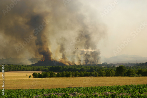 Incendio forestal, 1 de julio de 2012, Hellín-Albacete-España. Descarga de avión anfibio 