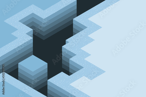 Abstract blue isometric labyrinth. Layered bricks vector background