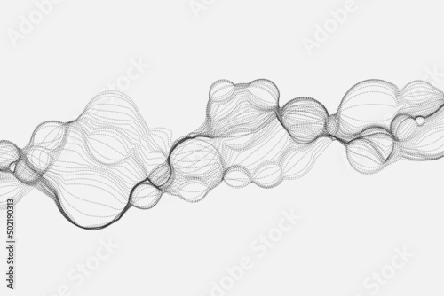 Contour bubble waves with particles decorative on white background. Futuristic wavy backdrops photo