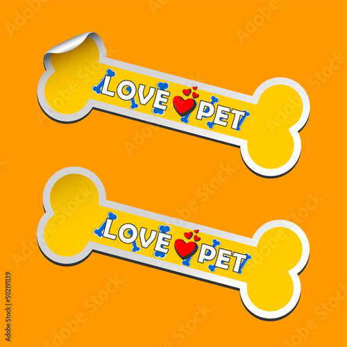 Love pets dogs and cats stickers bone symbol label design set on background.