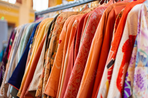 Vintage kimonos on dress rail