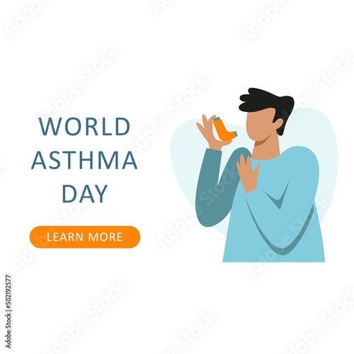 A vector composition with a man using inhaler. World asthma day