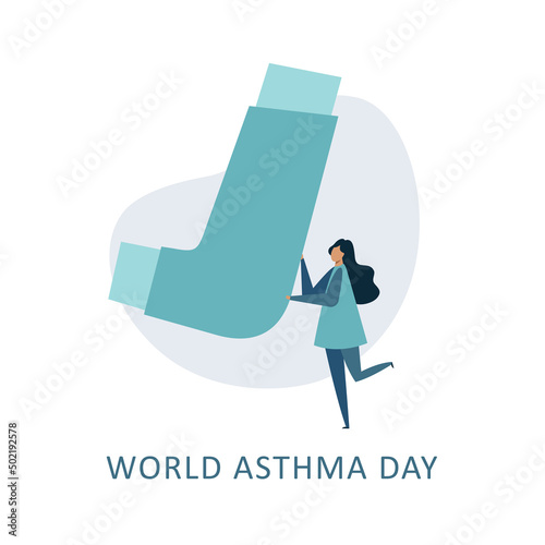 A vector composition with a woman and an inhaler. World asthma day