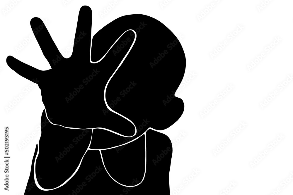 stop child abuse and bullying concept - silhouette of a boy stretching his palm forward stop child abuse and bullying concept - silhouette of a boy stretching his palm forward
