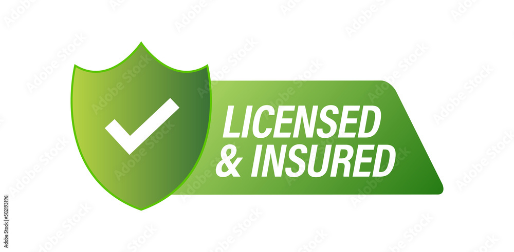 industrial abstract, licensed and insured vector icon. green in color 
