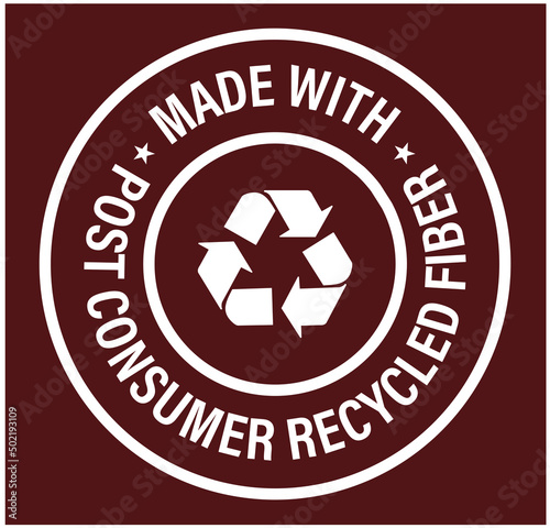 'made with post consumer recycled fiber' vector icon, white in color, line art