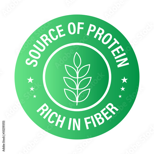 'rich source of protein, rich in Dietary fiber' vector icon, green in color