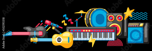 Background with musical instruments. Music party illustration.