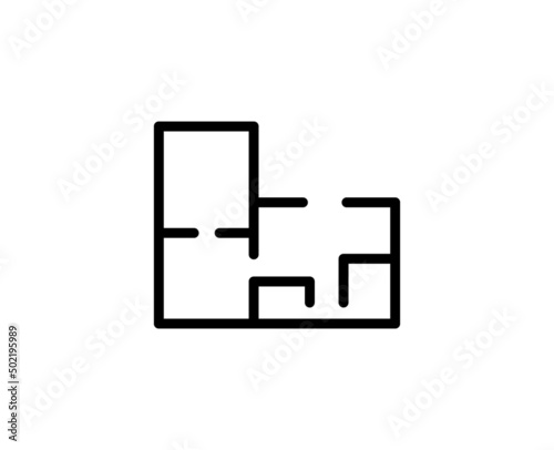 Line floor plan icon isolated on white background. Outline symbol for website design, mobile application, ui. floor plan pictogram. Vector illustration, editorial stroсk.