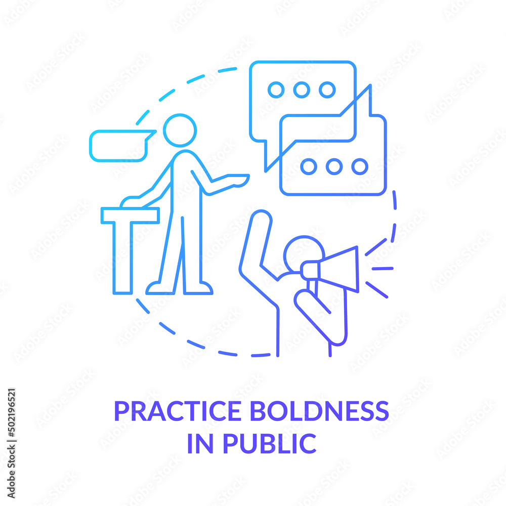 Practice boldness in public blue gradient concept icon. Boosting mental health and wellbeing abstract idea thin line illustration. Isolated outline drawing. Myriad Pro-Bold font used