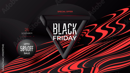 Black Friday modern advertising poster design with abstract dark elements. Vector illustration