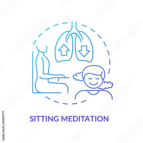 Sitting meditation blue gradient concept icon. Mindfulness exercise abstract idea thin line illustration. Taking relaxed posture. Isolated outline drawing. Myriad Pro-Bold font used