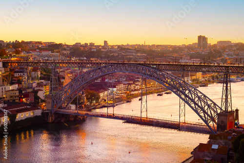 Golden sunset Louis bridge Porto