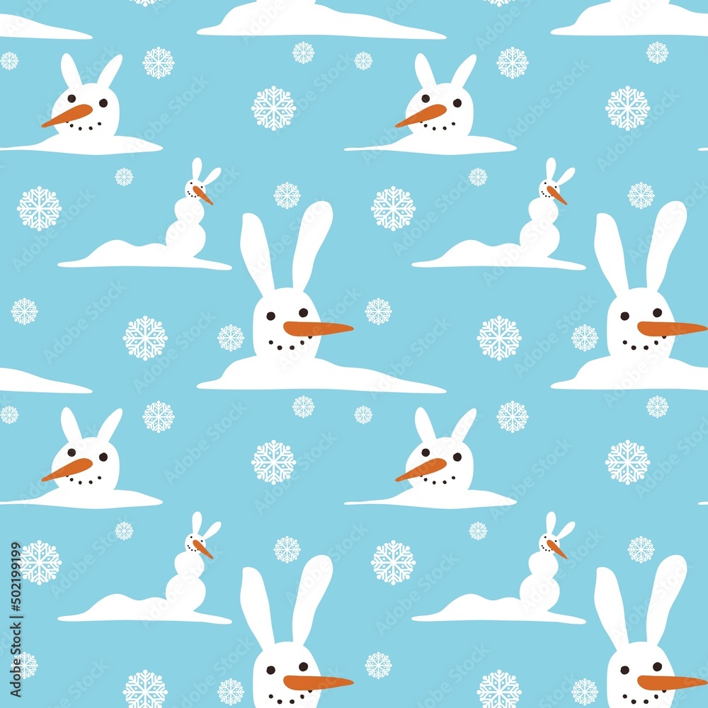 Winter seamless snowman rabbit pattern for fabrics and packaging and gifts and cards and kids and wrapping paper Winter seamless snowman rabbit pattern for fabrics and packaging and gifts and cards and kids and wrapping paper