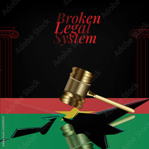 Burkina Faso's broken legal system concept art.Flag of Burkina Faso and a gavel