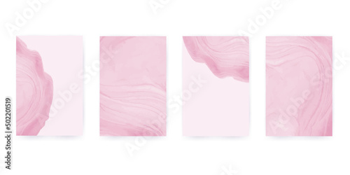Collection of vertical posters with pastel pink watercolor background. For your text. Vector illustration backdrop, invitation card template, cover, mockup.