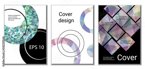 Cover design. Set of 3 covers. Imitation of crumpled paper. Unusual bright abstract background for magazine, book, splash, banner, vector. Imitation of crumpled paper