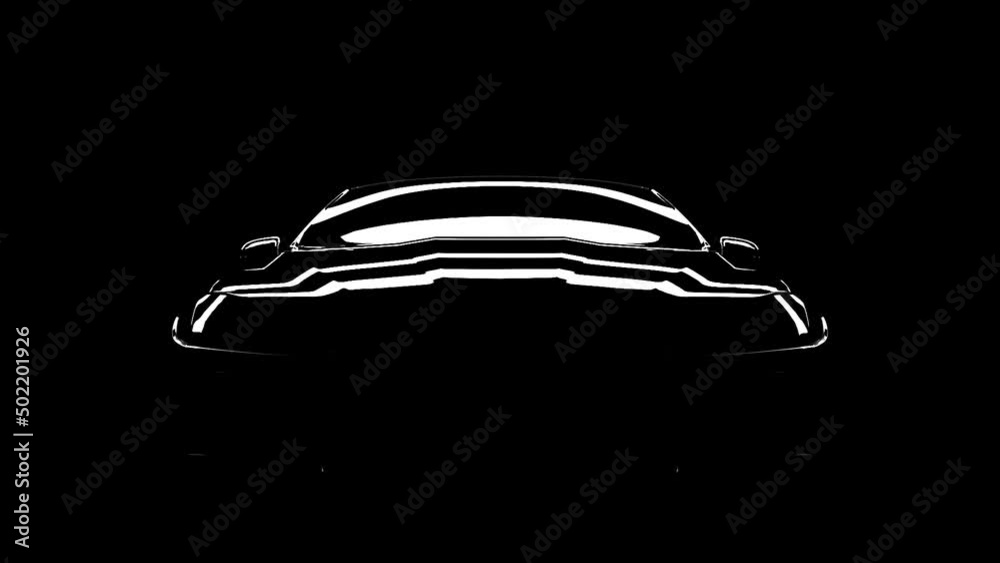 black car on a black background with highlights on the surface , a stylish video on the theme of motor vehicles