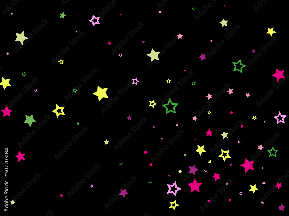 Multi-colored stars are scattered on a black background. Multi-colored stars are scattered on a black background.