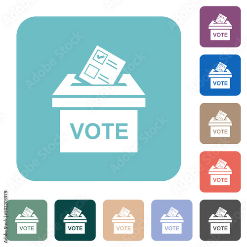 Voting paper and ballot box solid rounded square flat icons