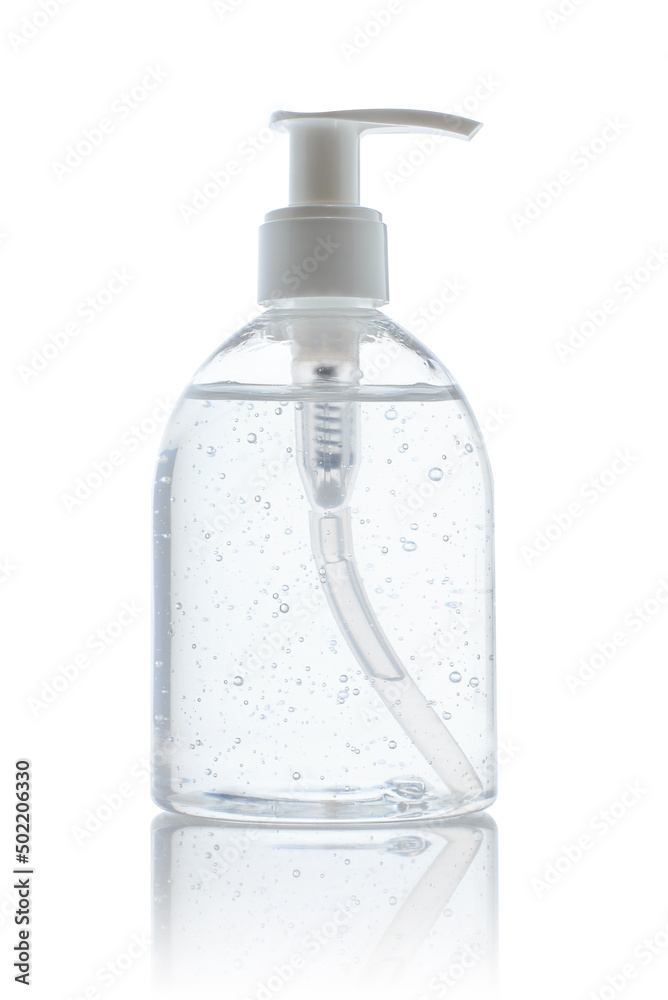 Alcohol pump bottle for washing hands on white background, clipping path Alcohol pump bottle for washing hands on white background, clipping path