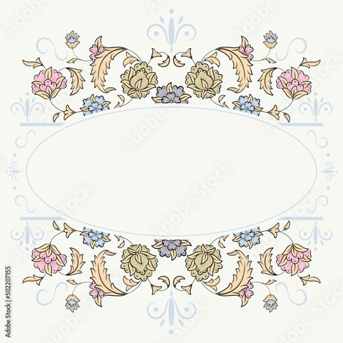 Vintage paisley floral frame with hand drawn vector flowers. photo