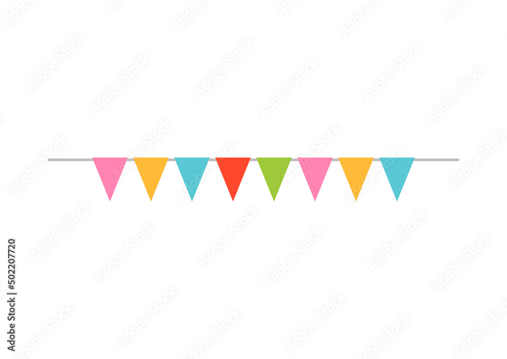 Colorful carnival garland with flags on a white background. Colorful carnival garland with flags on a white background.