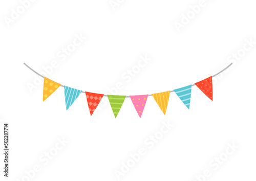 Colorful carnival garland with flags on a white background.